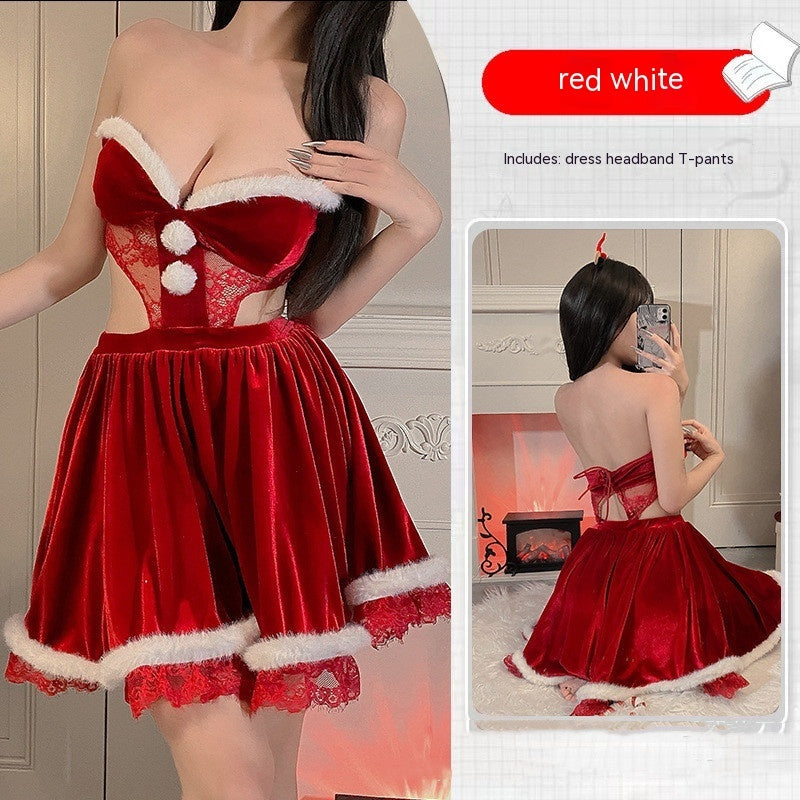 Women's Fashion Christmas Clothes Red Tube Top Dress