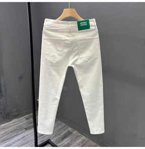 Mens Trendy Youth Simple Casual White Trousers Jeans