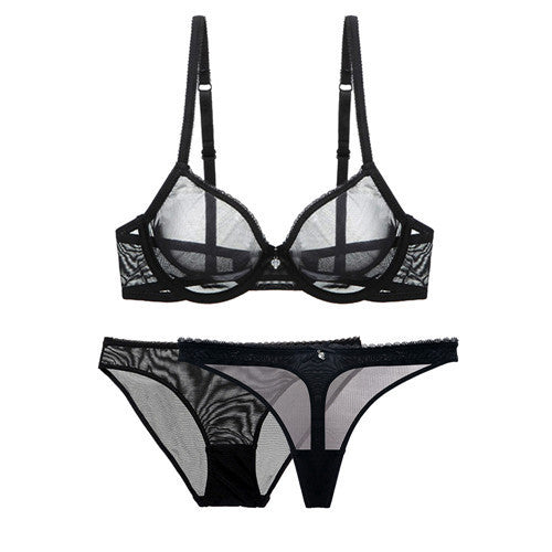 Transparent mesh bra set