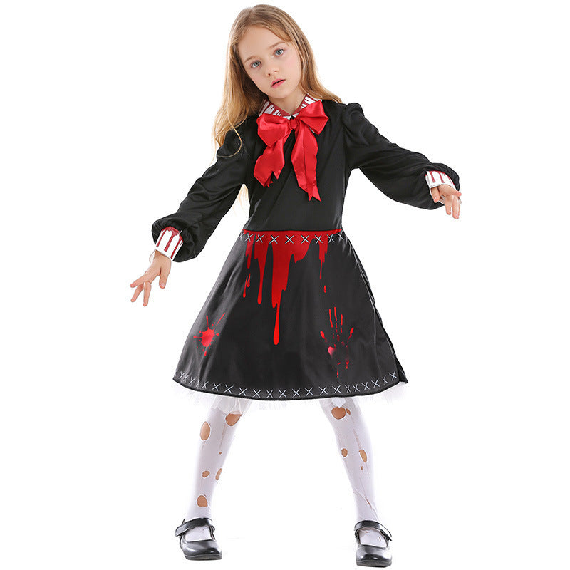 Horror Doll Bloody Zombie Scary Cosplay Costume For Kids