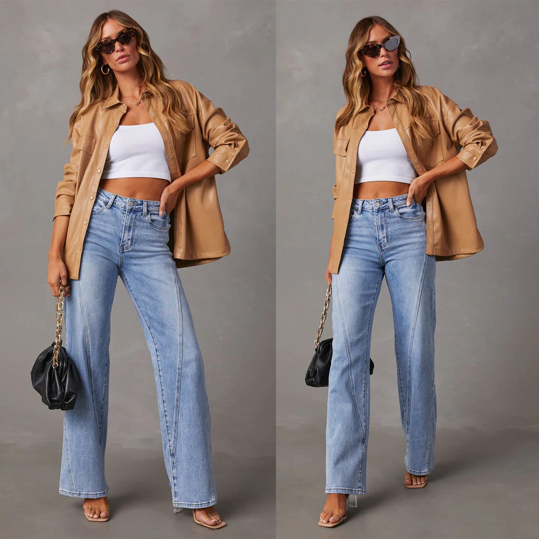 Casual Patchwork Women's Wide Leg Jeans