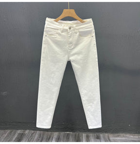 Mens Trendy Youth Simple Casual White Trousers Jeans