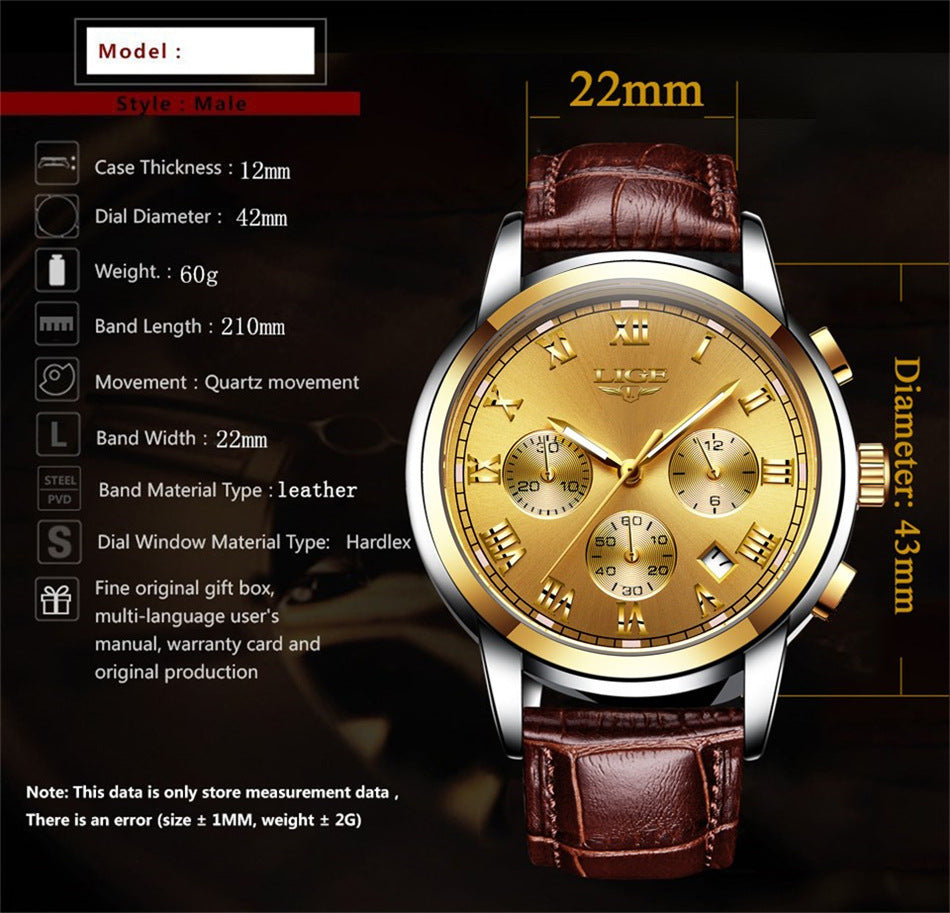 Mens Leather Casual Watch