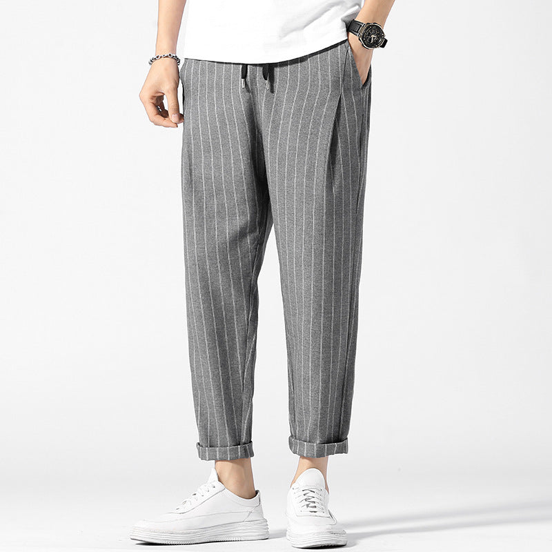 New Loose Striped Men's Wide-Leg Loose Straight Casual Nine-Point Pants For Men