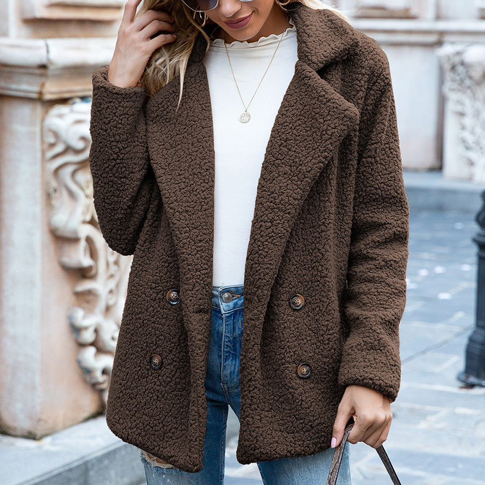 "Stylish Fluffy Winter Coat with Buttons, Cardigan"