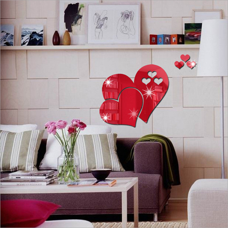 Heart-shaped mirror wall sticker