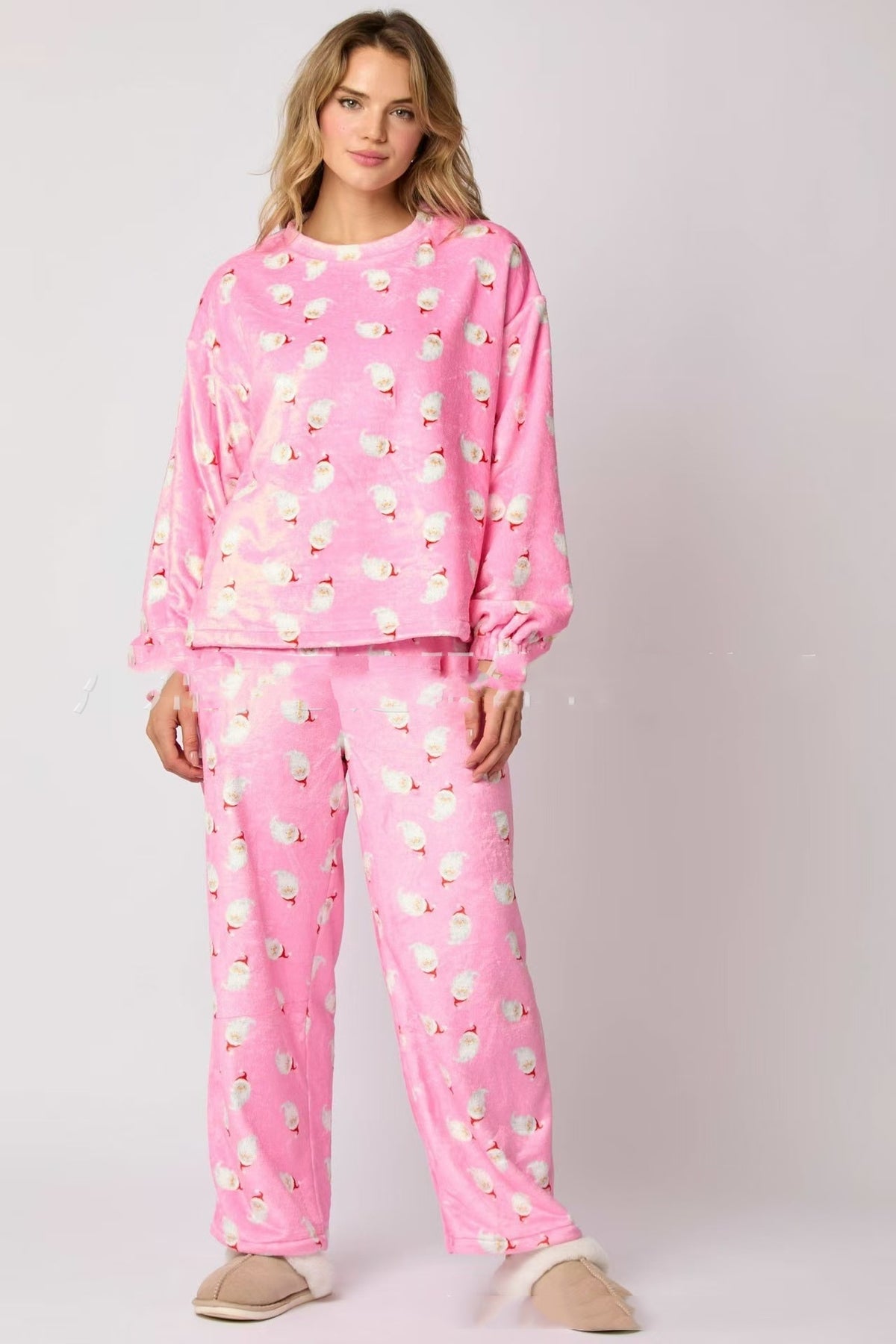 Women's Christmas Hat Pajamas Long Sleeve Trousers Suit