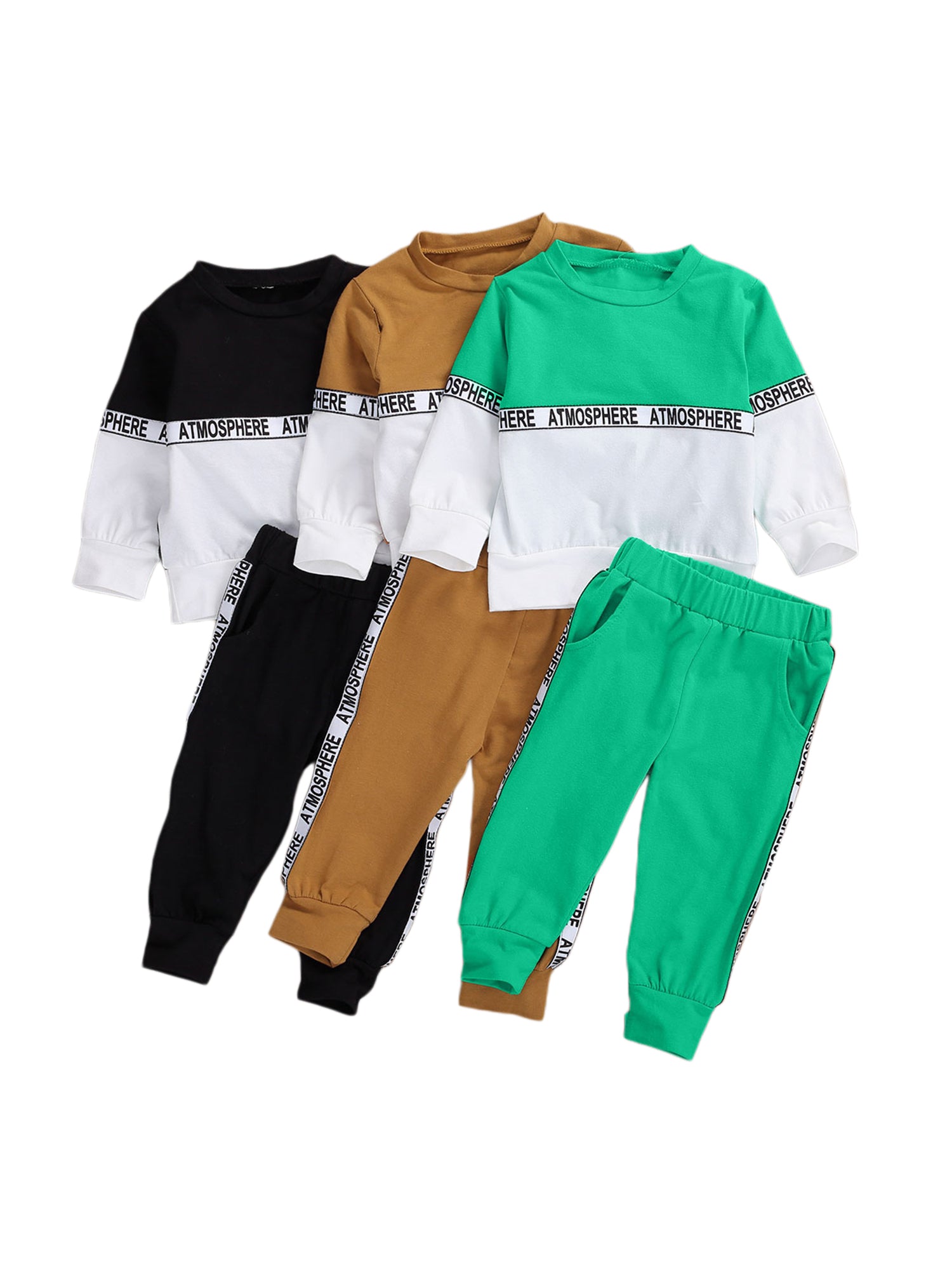 Boys Clothes Suit Long-sleeved Letter Personality Round Solid Color Stretch Trousers