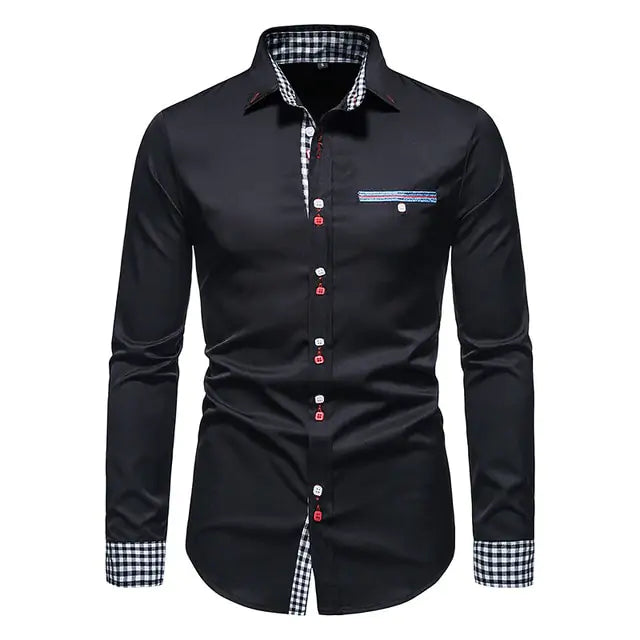 Plaid Patchwork Formal Shirts for Men