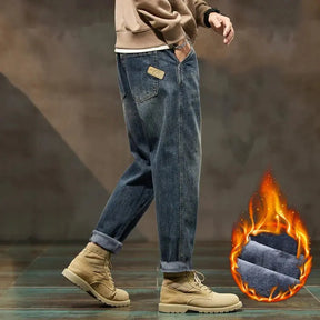 Thicken Denim Trousers Fleece Loose Fit Winter Jeans For Men