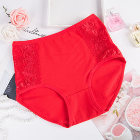 Women's Pure Cotton Lace Trim High Waist Large Size Panties