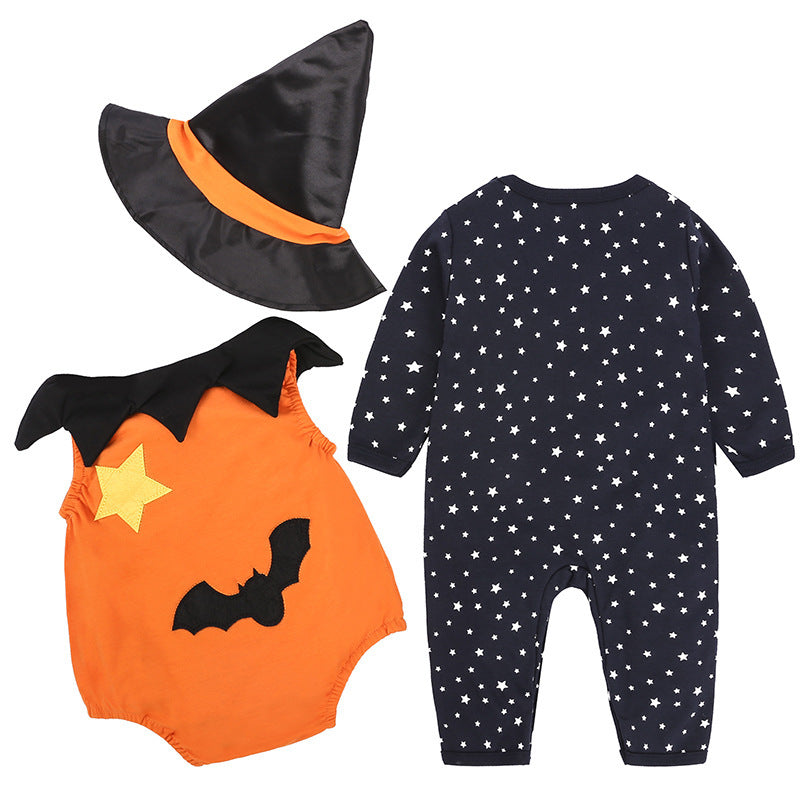 Children's Halloween Romper Pumpkin Jumpsuit Hat