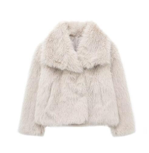 "Cozy Winter Plush Coat with Thick Lapel, Long Sleeves"