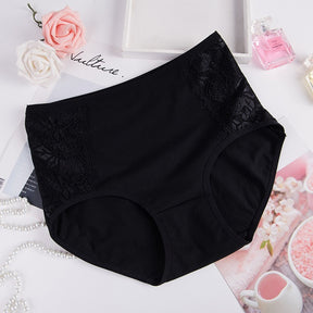 Women's Pure Cotton Lace Trim High Waist Large Size Panties