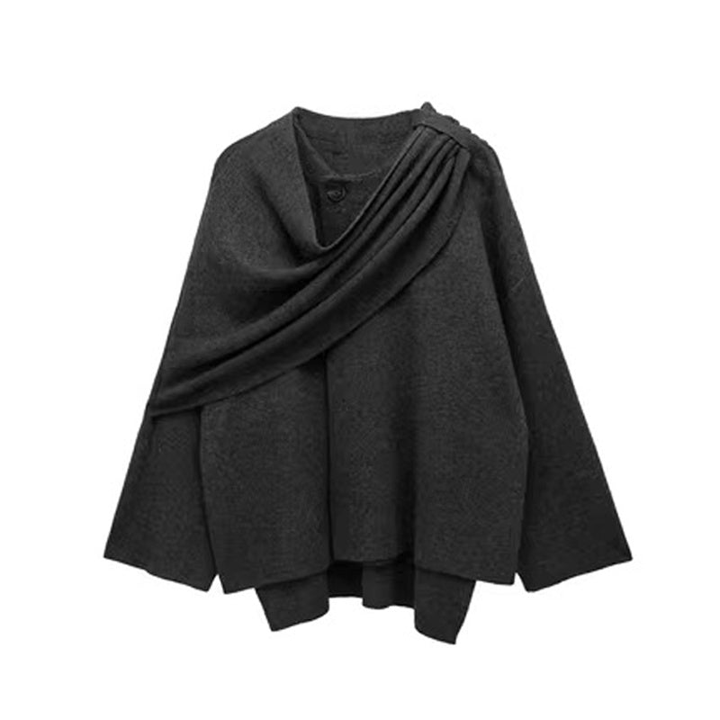 "Stylish Knitted Cardigan Asymmetrical Scarf Short Coat"